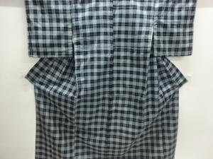 アンティーク　格子模様織出し手織り紬着物